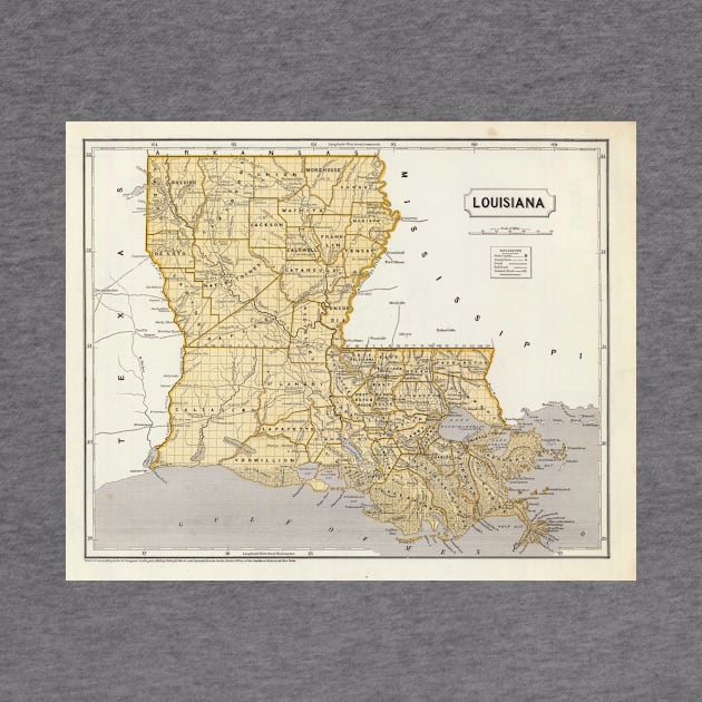 Vintage Map of Louisiana (1845) by Bravuramedia